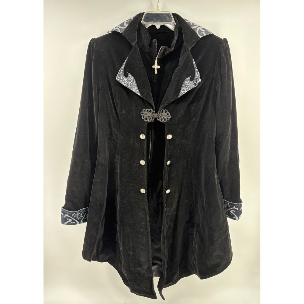 Gothic Velvet Coat Womens 2XL Plus Size Black Victorian Steampunk Witch Vampire